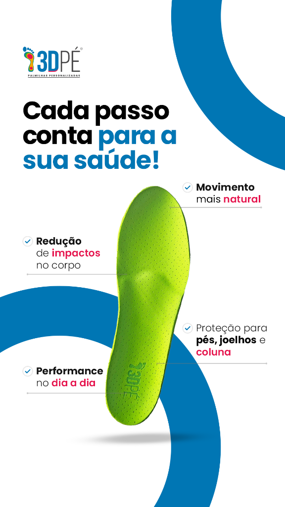 Palmilha 3DPÉ e proteção para pés, joelhos e coluna